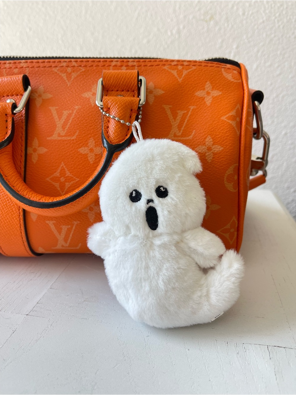 HALLOWEEN SPOOKY PLUSH STUFFED GHOST FACE BAG BACKPACK CHARM KEYCHAIN CLIP